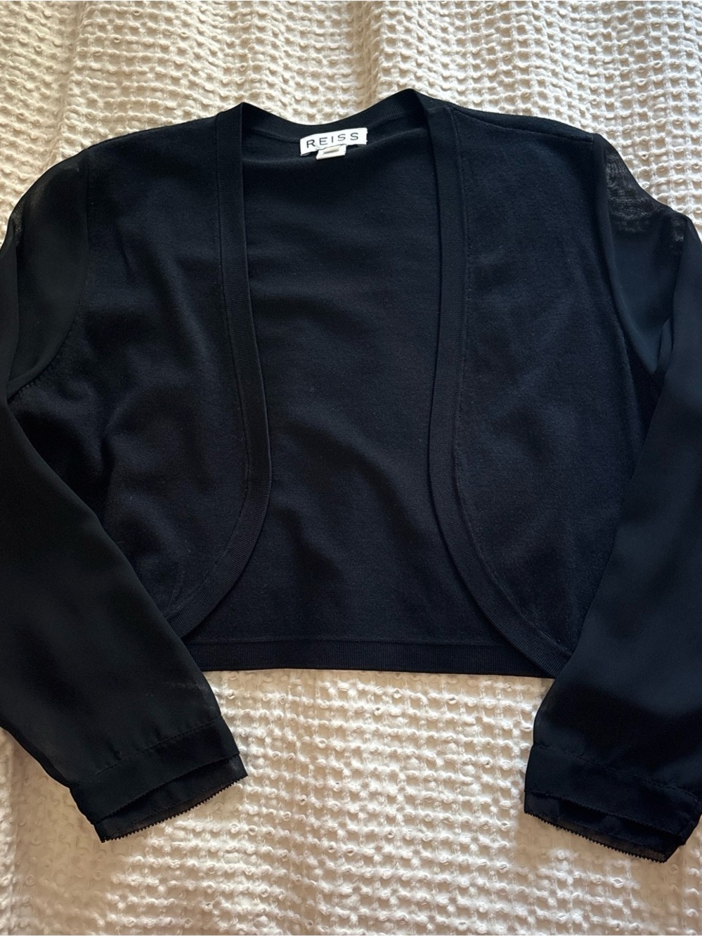 REISS Black Cropped Open-Front Shrug